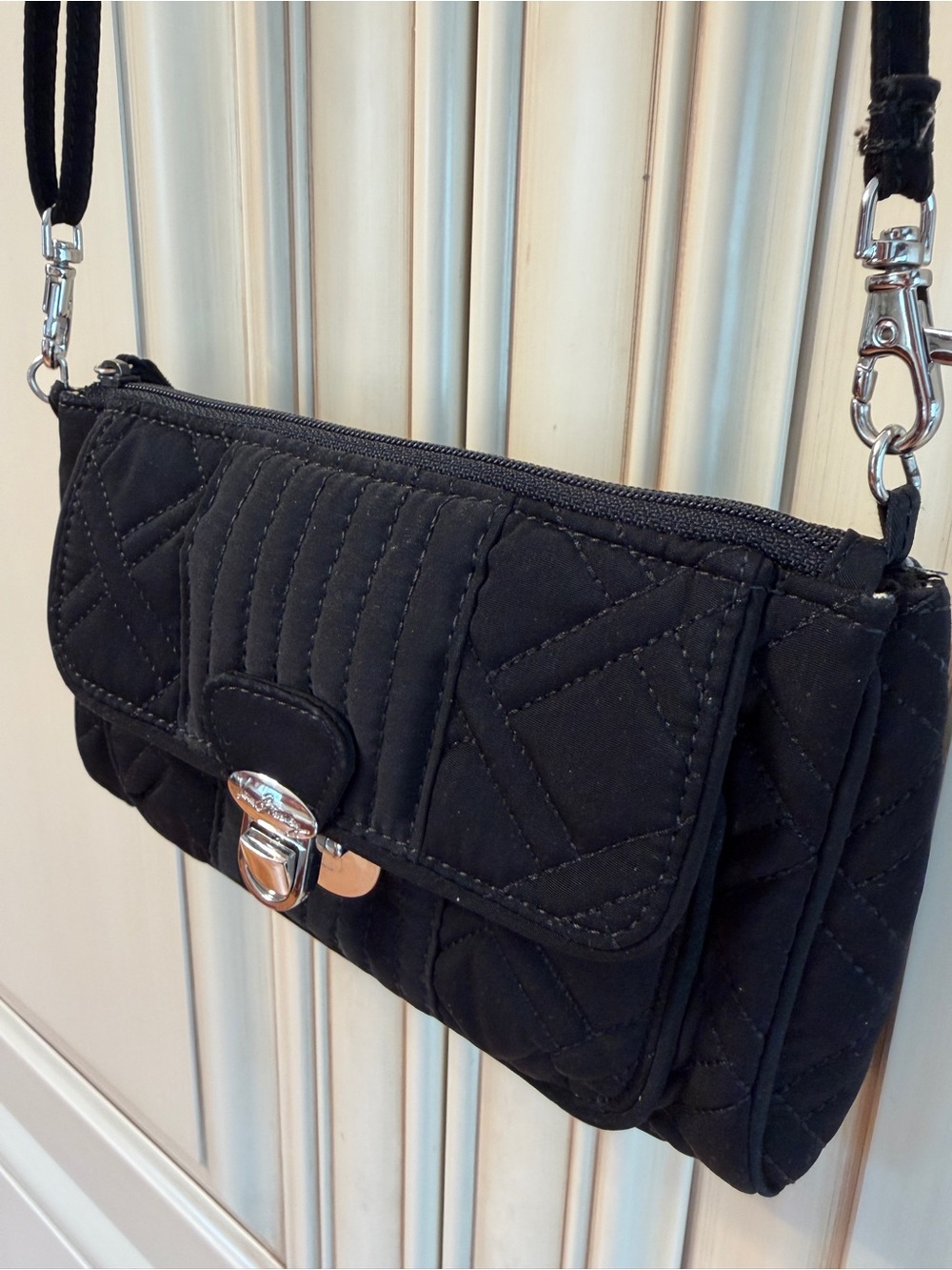 Vera Bradley Black Quilted Crossbody Bag with Silver Hardware